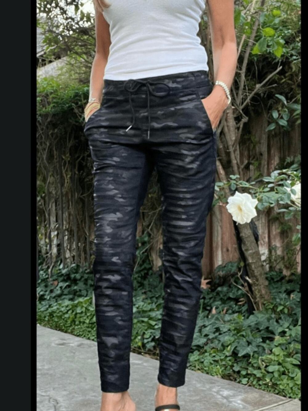 Bevy Flog Shely Black Camo Cotton Drawstring Pants New 29